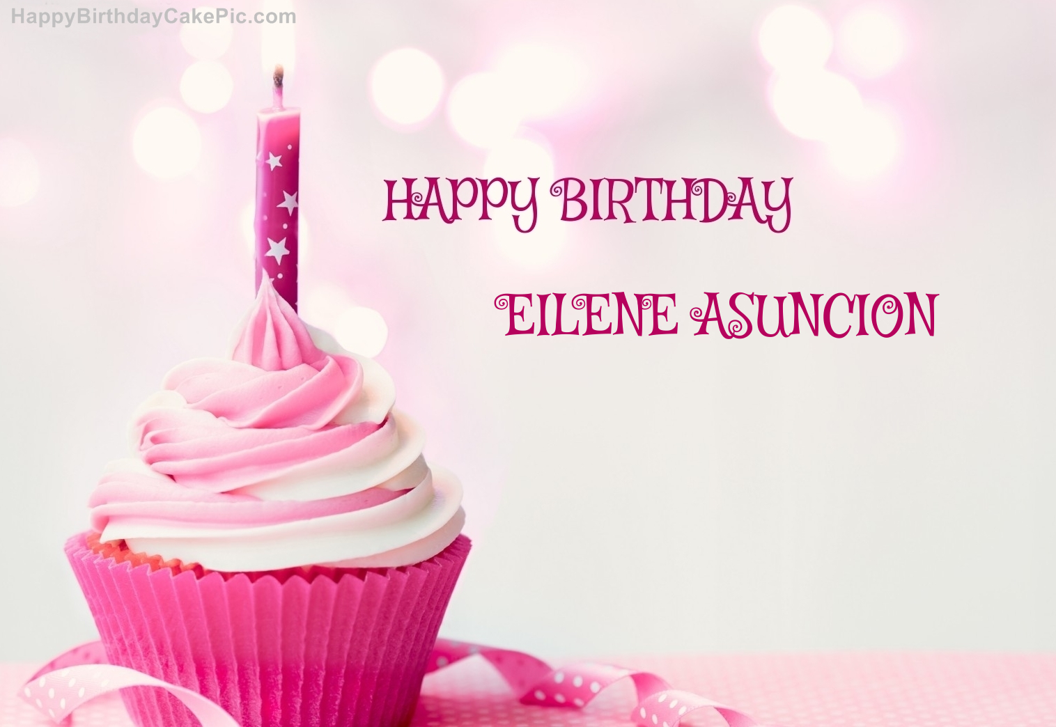 write name on Happy Birthday Cupcake Candle Pink Cake